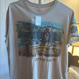 Tan Short Sleeve Tee with Nature Graphic